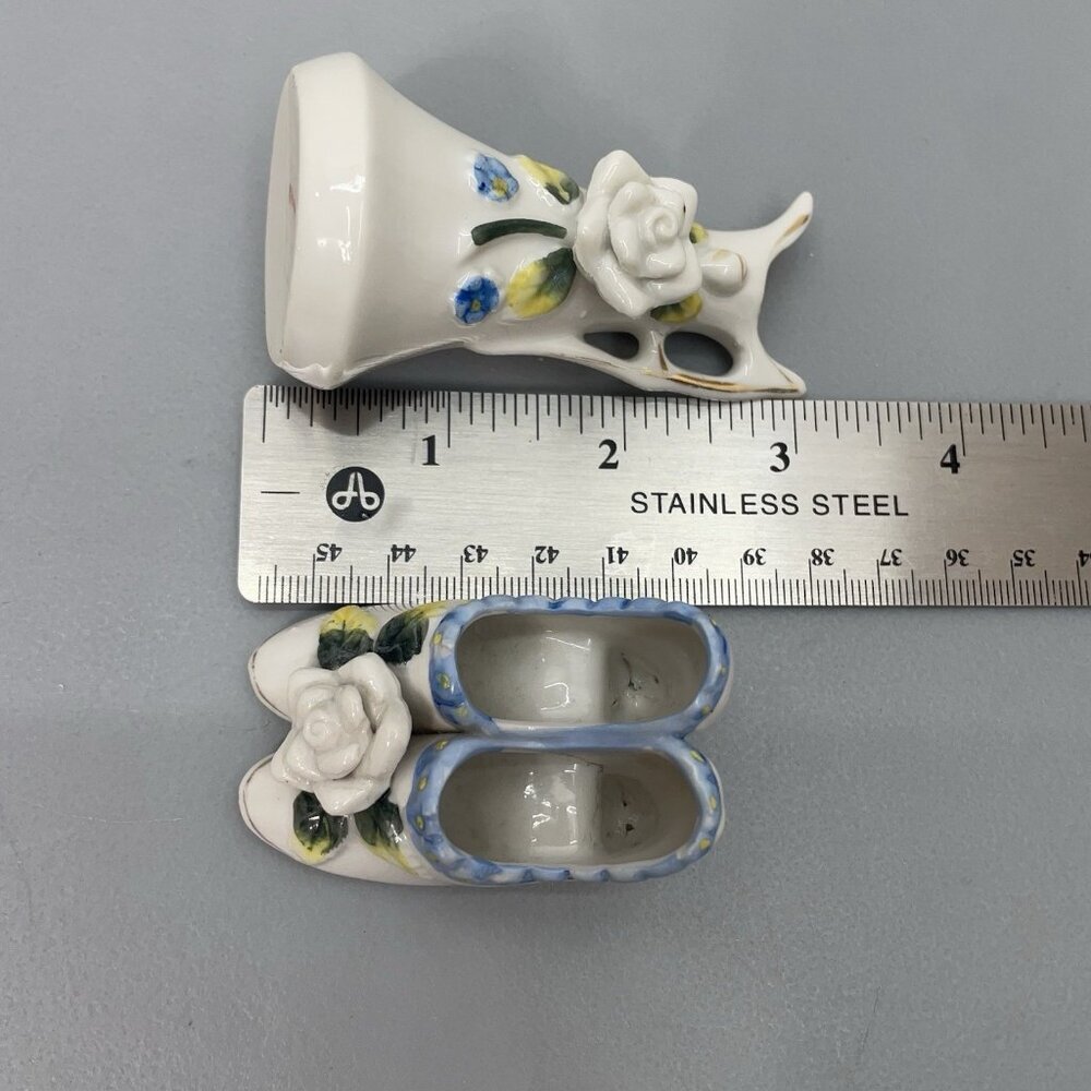Mini Miniature Vase Pitcher Shoes Porcelain White Floral Flower Made in Japan - Picture 16 of 16